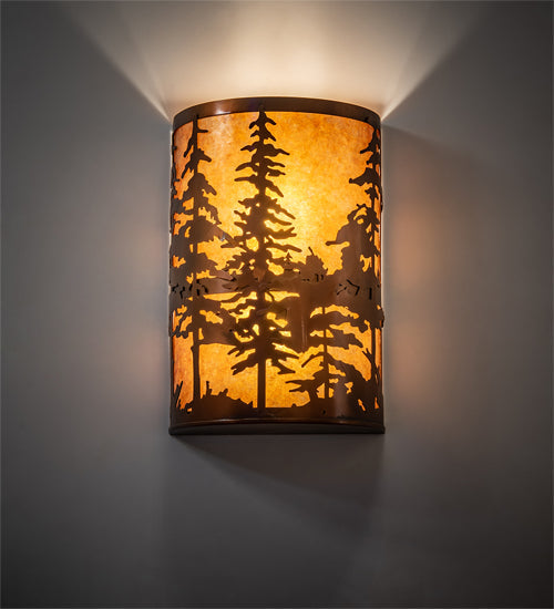 Meyda Lighting Tall Pines 12" 2-Light Vintage Copper Wall Sconce With Amber Mica Shade Glass