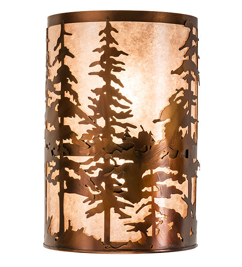 Meyda Lighting Tall Pines 12" 2-Light Vintage Copper Wall Sconce With Silver Mica Shade Glass