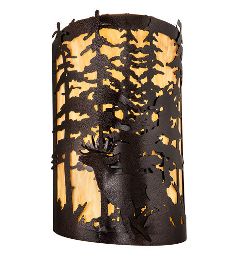 Meyda Lighting Tall Pines 12" 3-Light Copper Vein Deer Wall Sconce With Beige Travertine Idalight Shade