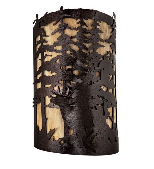 Meyda Lighting Tall Pines 12" 3-Light Copper Vein Deer Wall Sconce With Beige Travertine Idalight Shade