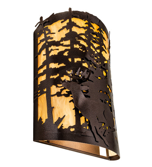 Meyda Lighting Tall Pines 12" 3-Light Copper Vein Deer Wall Sconce With Beige Travertine Idalight Shade