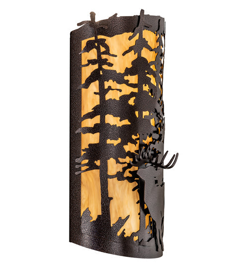 Meyda Lighting Tall Pines 12" 3-Light Copper Vein Deer Wall Sconce With Beige Travertine Idalight Shade