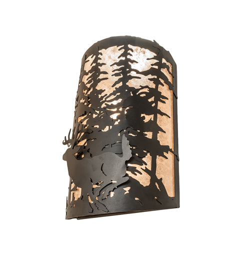 Meyda Lighting Tall Pines 12" 3-Light Textured Black Deer Wall Sconce With Silver Mica Shade Glass