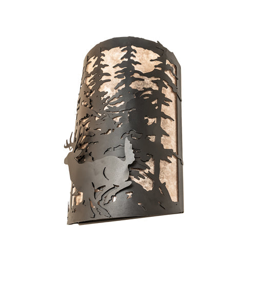 Meyda Lighting Tall Pines 12" 3-Light Textured Black Deer Wall Sconce With Silver Mica Shade Glass