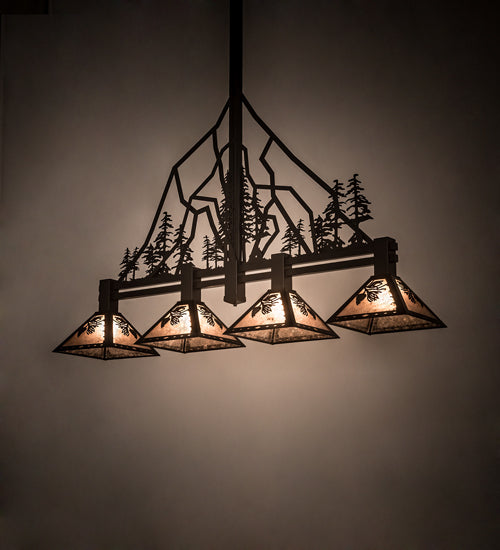 Meyda Lighting Tall Pines 12" 4-Light Textured Black Island Pendant Light With Silver Mica Shade Glass