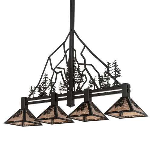 Meyda Lighting Tall Pines 12" 4-Light Textured Black Island Pendant Light With Silver Mica Shade Glass