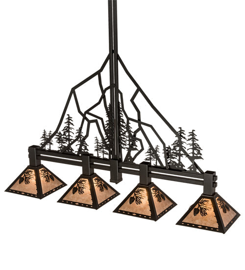 Meyda Lighting Tall Pines 12" 4-Light Textured Black Island Pendant Light With Silver Mica Shade Glass