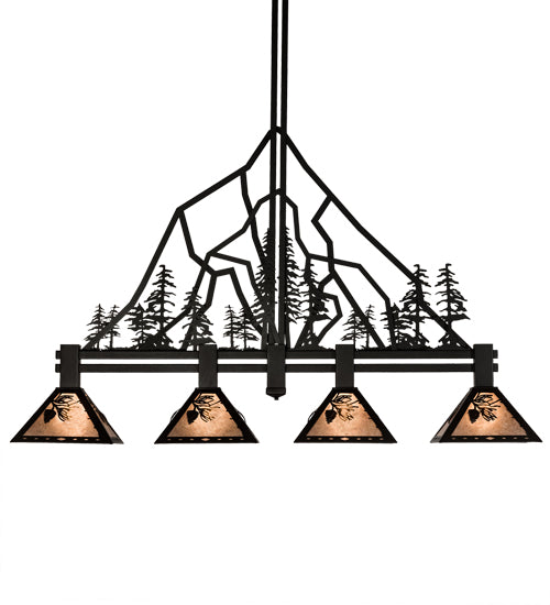 Meyda Lighting Tall Pines 12" 4-Light Textured Black Island Pendant Light With Silver Mica Shade Glass