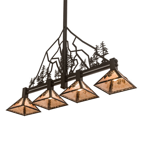 Meyda Lighting Tall Pines 12" 4-Light Textured Black Island Pendant Light With Silver Mica Shade Glass