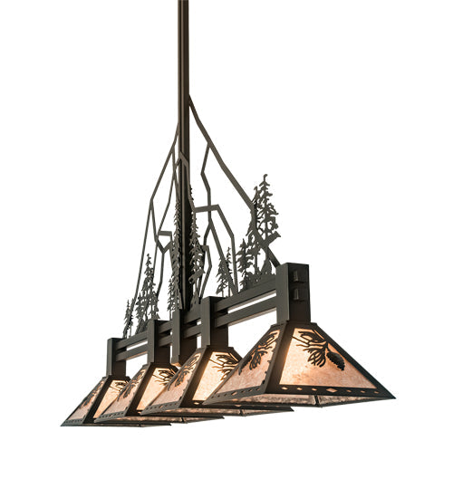 Meyda Lighting Tall Pines 12" 4-Light Textured Black Island Pendant Light With Silver Mica Shade Glass