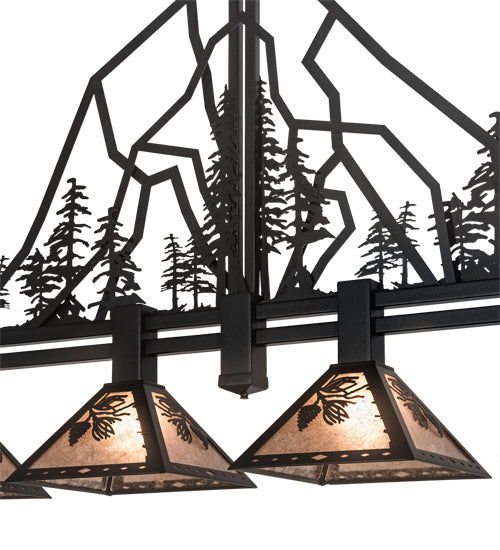 Meyda Lighting Tall Pines 12" 4-Light Textured Black Island Pendant Light With Silver Mica Shade Glass