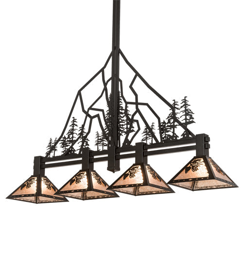 Meyda Lighting Tall Pines 12" 4-Light Textured Black Island Pendant Light With Silver Mica Shade Glass