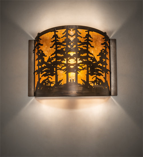 Meyda Lighting Tall Pines 12" Antique Copper Wall Sconce With Amber Mica Shade Glass