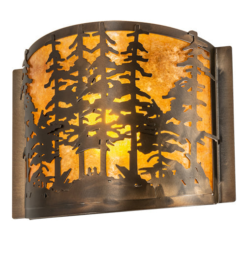 Meyda Lighting Tall Pines 12" Antique Copper Wall Sconce With Amber Mica Shade Glass