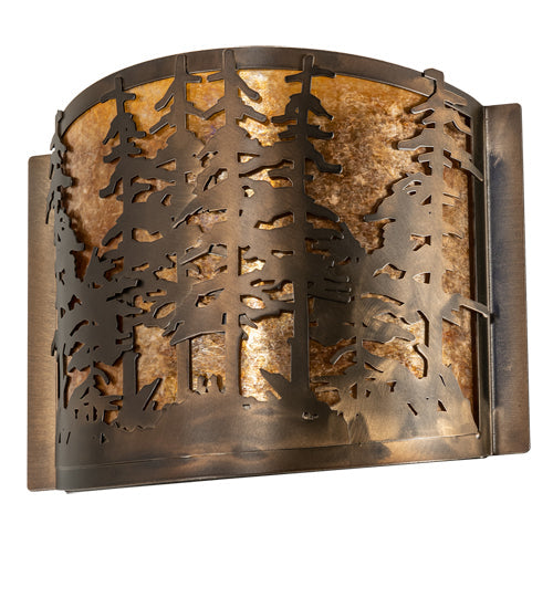 Meyda Lighting Tall Pines 12" Antique Copper Wall Sconce With Amber Mica Shade Glass