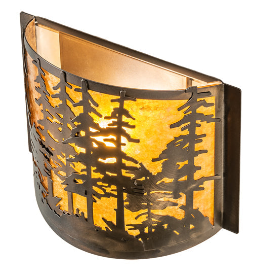 Meyda Lighting Tall Pines 12" Antique Copper Wall Sconce With Amber Mica Shade Glass