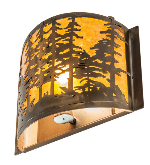 Meyda Lighting Tall Pines 12" Antique Copper Wall Sconce With Amber Mica Shade Glass