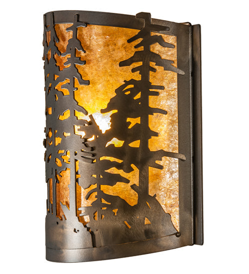 Meyda Lighting Tall Pines 12" Antique Copper Wall Sconce With Amber Mica Shade Glass