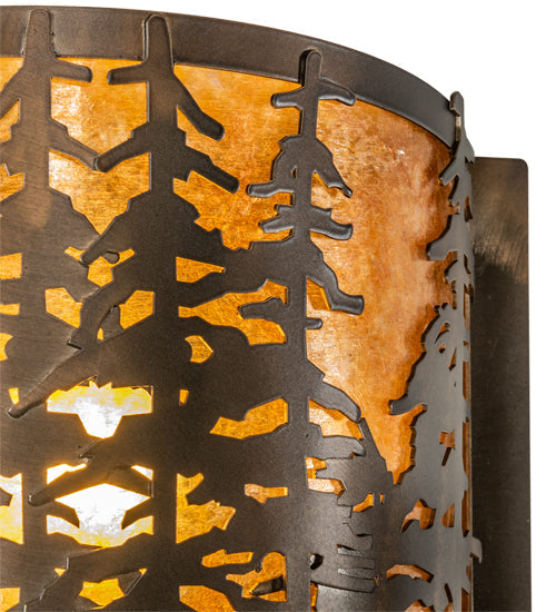 Meyda Lighting Tall Pines 12" Antique Copper Wall Sconce With Amber Mica Shade Glass