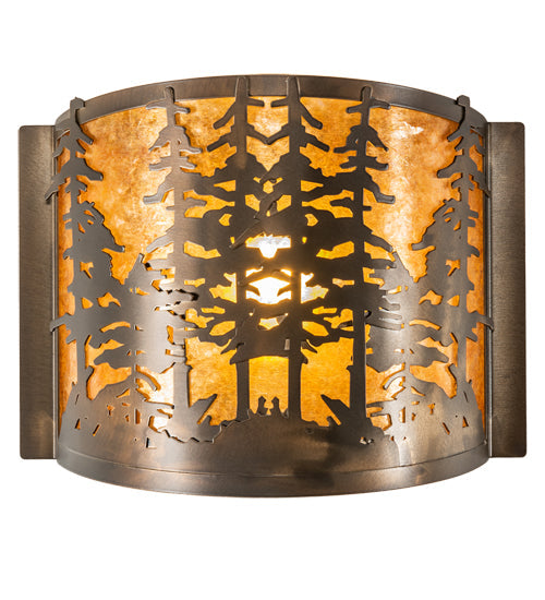 Meyda Lighting Tall Pines 12" Antique Copper Wall Sconce With Amber Mica Shade Glass