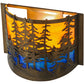 Meyda Lighting Tall Pines 12" Antique Copper Wall Sconce With Orange & Blue Green Art Shade Glass