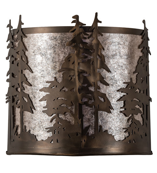 Meyda Lighting Tall Pines 12" Antique Copper Wall Sconce With Silver Mica Shade Glass