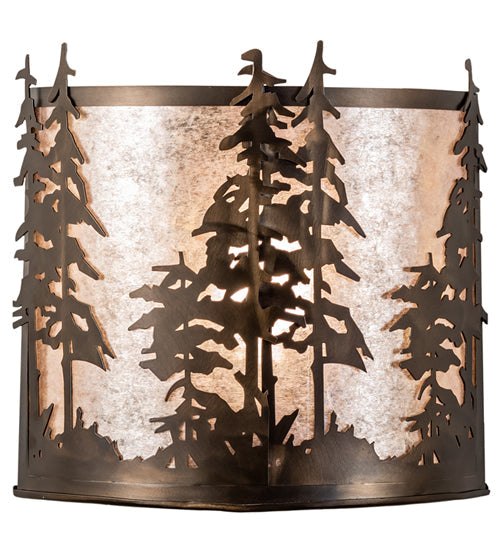 Meyda Lighting Tall Pines 12" Antique Copper Wall Sconce With Silver Mica Shade Glass