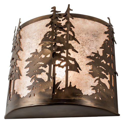 Meyda Lighting Tall Pines 12" Antique Copper Wall Sconce With Silver Mica Shade Glass