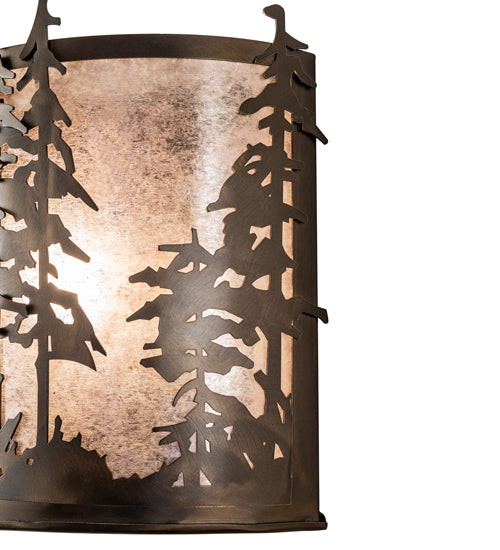 Meyda Lighting Tall Pines 12" Antique Copper Wall Sconce With Silver Mica Shade Glass