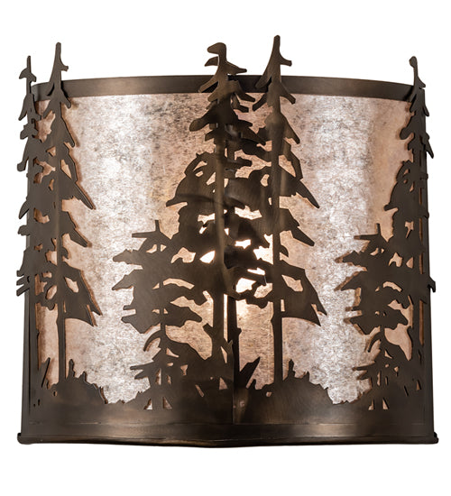 Meyda Lighting Tall Pines 12" Antique Copper Wall Sconce With Silver Mica Shade Glass