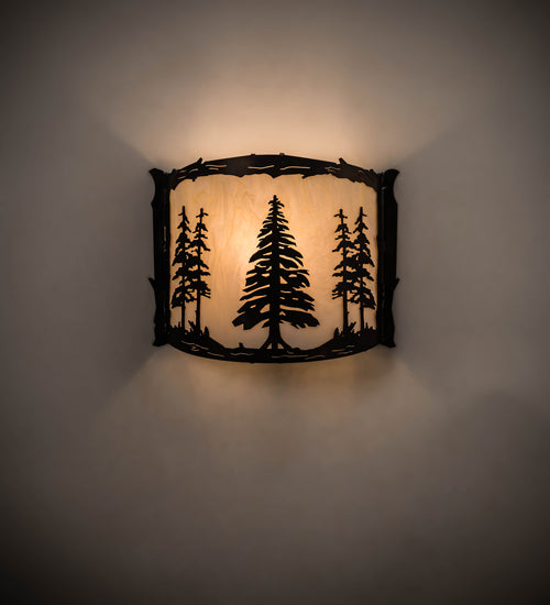 Meyda Lighting Tall Pines 12" Dark Burnished Antique Copper Wall Sconce With Creme Carrara Idalight Shade