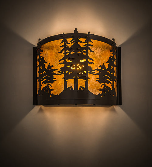 Meyda Lighting Tall Pines 12" Timeless Bronze Wall Sconce With Amber Mica Shade Glass