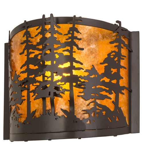 Meyda Lighting Tall Pines 12" Timeless Bronze Wall Sconce With Amber Mica Shade Glass