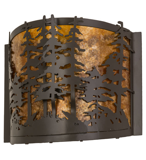 Meyda Lighting Tall Pines 12" Timeless Bronze Wall Sconce With Amber Mica Shade Glass