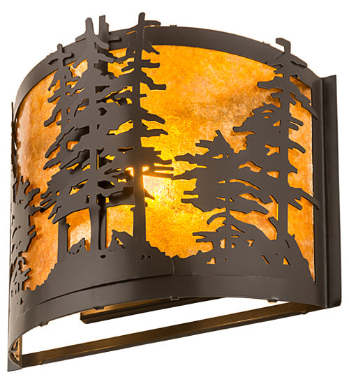 Meyda Lighting Tall Pines 12" Timeless Bronze Wall Sconce With Amber Mica Shade Glass