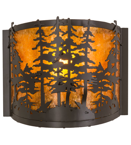 Meyda Lighting Tall Pines 12" Timeless Bronze Wall Sconce With Amber Mica Shade Glass