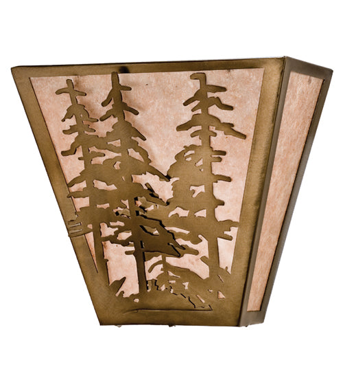 Meyda Lighting Tall Pines 13" 2-Light Antique Copper Wall Sconce With Silver Mica Shade Glass