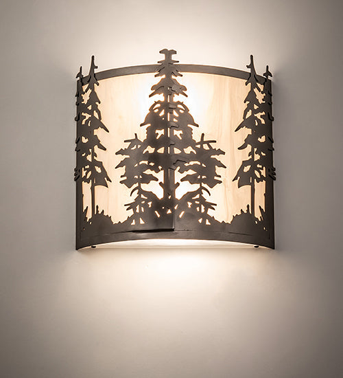 Meyda Lighting Tall Pines 13" 2-Light Oil Rubbed Bronze Wall Sconce With Beige Shade