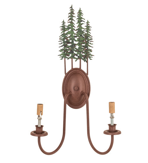 Meyda Lighting Tall Pines 13" 2-Light Rust & Green Trees Wall Sconce With Amber Faux Candlelight