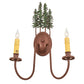 Meyda Lighting Tall Pines 13" 2-Light Rust & Green Trees Wall Sconce With Amber Faux Candlelight