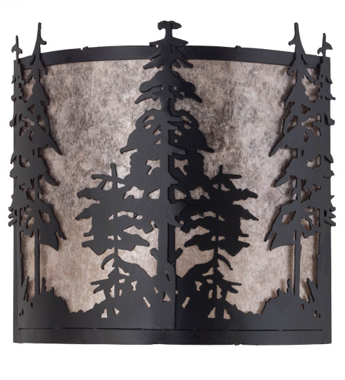 Meyda Lighting Tall Pines 13" 2-Light Textured Black Wall Sconce With Silver Mica Shade Glass