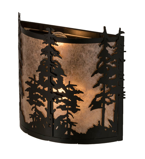 Meyda Lighting Tall Pines 13" 2-Light Textured Black Wall Sconce With Silver Mica Shade Glass