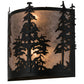 Meyda Lighting Tall Pines 13" 2-Light Textured Black Wall Sconce With Silver Mica Shade Glass