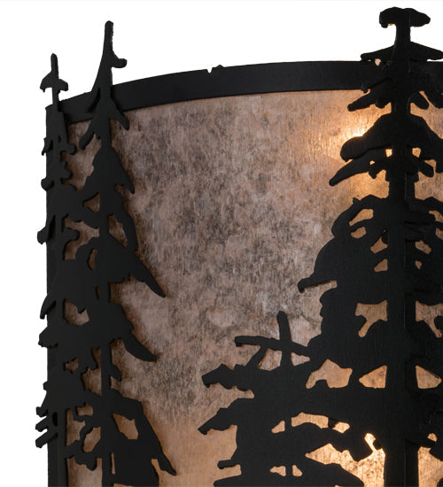 Meyda Lighting Tall Pines 13" 2-Light Textured Black Wall Sconce With Silver Mica Shade Glass