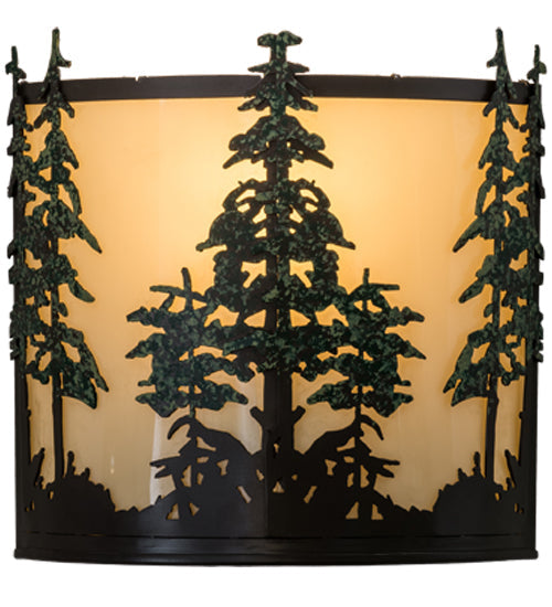 Meyda Lighting Tall Pines 13" 2-Light Timeless Bronze Wall Sconce With Ivory Acrylic Shade