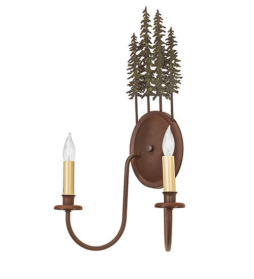 Meyda Lighting Tall Pines 13" 2-Light Wrought Iron On Rust & Tarnished Copper Wall Sconce With Ivory Faux Candlelight