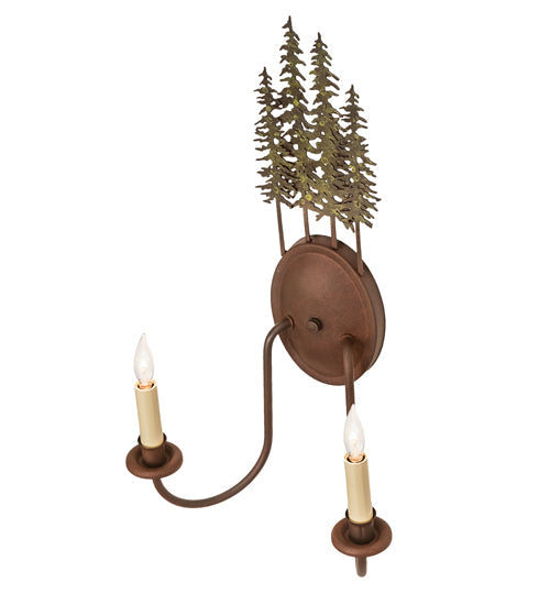 Meyda Lighting Tall Pines 13" 2-Light Wrought Iron On Rust & Tarnished Copper Wall Sconce With Ivory Faux Candlelight