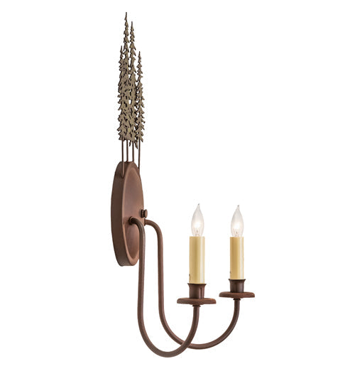 Meyda Lighting Tall Pines 13" 2-Light Wrought Iron On Rust & Tarnished Copper Wall Sconce With Ivory Faux Candlelight