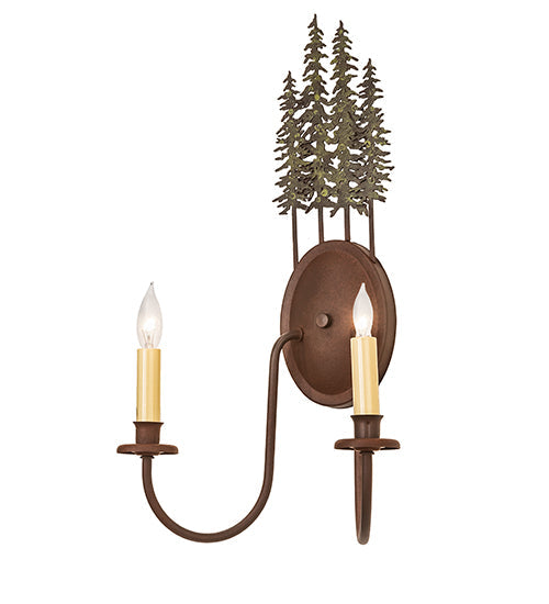 Meyda Lighting Tall Pines 13" 2-Light Wrought Iron On Rust & Tarnished Copper Wall Sconce With Ivory Faux Candlelight