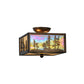 Meyda Lighting Tall Pines 14" 2-Light Antique Copper Flush Mount Light With Beige Iridescent Shade Glass